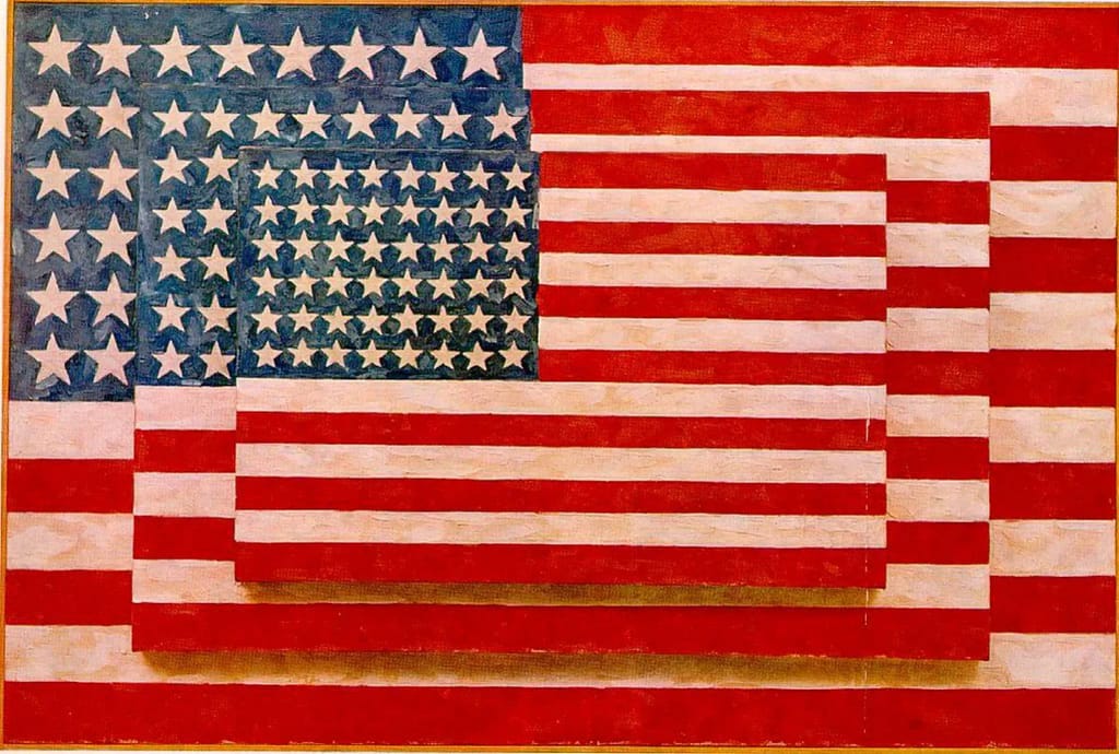 Jasper Johns, Three Flags, 1958. Encaustika na plátne. Zdroj: Wikimedia Commons.