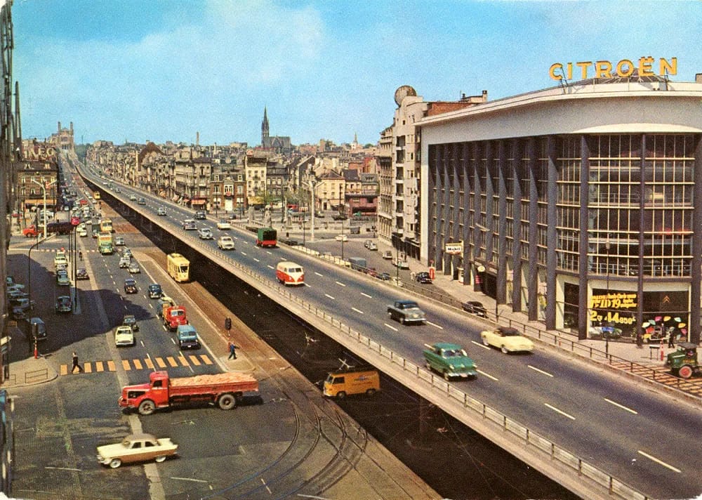Viadukt Koekelberg pri Sainctelettesquare, historická pohľadnica, 1958